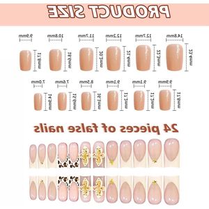 Inovra Plus - 24 stuks French Tip druknagels met luipaardprint en 3D bloemen- en sterrenontwerp