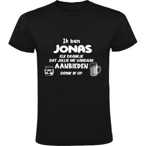 Ik ben Jonas, elk drankje dat jullie me vandaag aanbieden drink ik op Heren T-shirt | drank | feest | jarig | verjaardag | vrijgezellenfeest | cadeau | kado