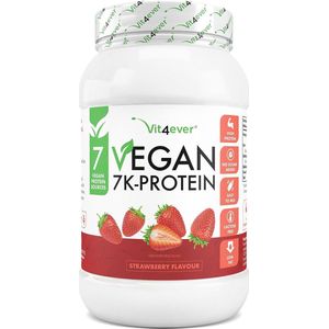 Vit4ever - Vegan 7K Protein - 1kg - Aardbei Smaak - Puur plantaardig proteïnepoeder met rijst-, amandel-, soja-, erwten-, hennep-, cranberry- en zonnebloemproteïne