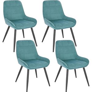 Rootz Set van 4 eetkamerstoelen - stoelen met fluwelen accenten - turquoise gestoffeerde stoelen - ergonomisch ontwerp, duurzame structuur, vloerbescherming - 81,5 cm x 38 cm x 43 cm