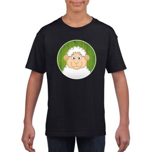 Kinder t-shirt zwart met vrolijk lammetje print - lammetjes shirt - kinderkleding / kleding 134/140