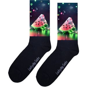 Watermeloen - Opkikkertje - Verjaardag cadeau - Grappige sokken - Leuke sokken - Hem haar sokken - Vrolijke sokken - Valentijn Cadeau - Moederdag - Vaderdag - Meloen - Fruit - Food - Kerst sokken - Sint cadeau - Socks maken Happy - 37-44