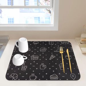 Super absorberende afdruipmat, servies, 40 x 50 cm, antislip, sneldrogend, gemakkelijk te reinigen, afdruipmat voor koffiezetapparaat, keuken (C, zwart)