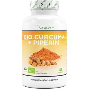 Bio Curcuma - 240 veganistische capsules - 4560 mg (biologische kurkuma + zwarte peper) per dagelijkse portie - met curcumine en piperine - laboratorium getest - hoge dosering - veganistisch - Vit4ever