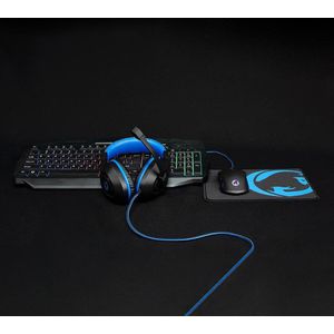 Nedis Gaming Set – 4-in-1 – QWERTZ – Toetsenbord, Muis, Headset, Mat – Zwart/Blauw
