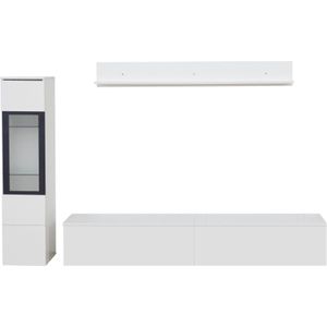TV wandmeubelset 3-delig LED verlichting hoogglans wit woonkamermeubelset, 1 x TV-kast, 1 x vitrinekast woonkamer, 1 x hangplank