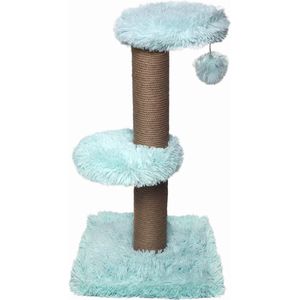 Topmast Krabpaal Fluffy Merida - Lichtblauw - 34 x 34 x 67 cm - Made in EU - Krabpaal voor Katten - Sterk Sisal Touw - Met Kattenballetje