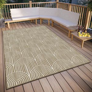 Goodivery ® Pangli Outdoor tapijt, weerbestendig, omkeerbaar tapijt, Scandinavische boho-stijl, waterdicht, eenkleurig, geometrisch 3D-effect voor tuin, balkon, terras, woonkamer, linnen, 120 x 170 cm