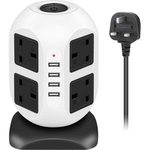 Stekkerdoostoren Met 8 Stopcontacten En 4 USB-poorten – 4 Meter Verlengkabel, 2500W/10A – Met Schakelaar en Overspanningsbeveiliging – Voor Thuis, Kantoor en Keuken