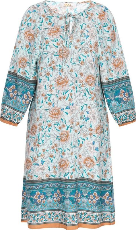 Usha - Midi Tuniekjurk - Floral Print - Regular Fit - 7/8 Mouwen