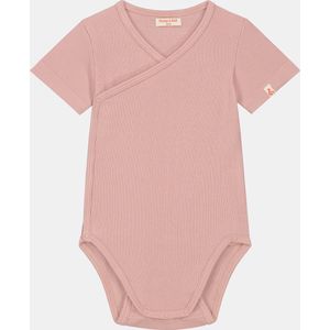 Romp & Roll - Overslagromper - Korte mouw - Roze - Maat 50/56 - Organisch katoen- Meegroeibuttons - Wikkelromper - Zachte ribstof