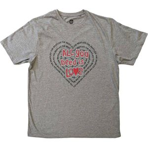 The Beatles - All You Need Is Love Heart Heren T-shirt - 2XL - Grijs