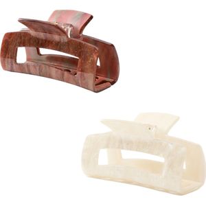 Emilie collection - haarklem - bruin - wit - 2 stuks