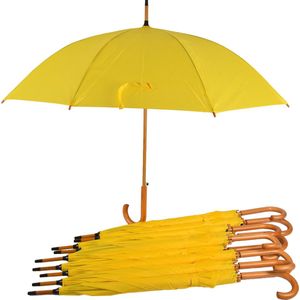 Voordelpak: Set van 10 Gele Automatische Paraplu's | Waterdicht & Windproof | 102cm Diameter | Paraplu Met Houten Handvat | Voor Optimale Regenbescherming