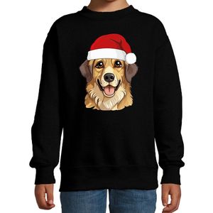 Bellatio Decorations Kersttrui / sweater honden - kinderen - Golden Retriever - zwart - kerstmuts - Kerstmis 98/104