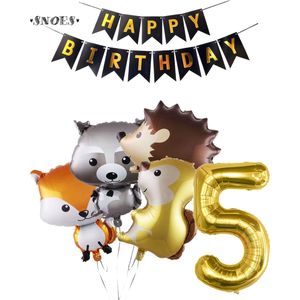 Snoes Ballonnen Plus nummer ballon 5 Jaar Set Bosdieren Pakket – Dieren Feestpakket Cijferballon 5 - Kinderverjaardag Versiering