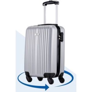 handbagage koffer - handbagage trolley - koffer handbagage lichtgewicht - zilver + Gratis slaapmasker en nekkussen