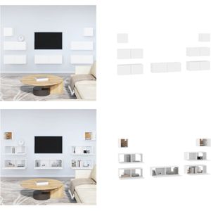 vidaXL 7-delige Tv-meubelset bewerkt hout wit - Tv-kast - Tv-kasten - Tv-meubel - Hifi-meubel