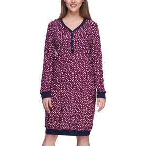 Merry Style Dames Nachtemd - Nachtjapon - Lange mouwen - Katoen - MS-MS10-179-ND - Wijnrood/Sterren - M