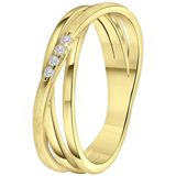 Lucardi - Goldplated Ring - Goudkleurig - Mat/Glans - Zirkonia - Echt Zilver