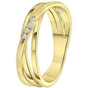 Lucardi - Goldplated Ring - Goudkleurig - Mat/Glans - Zirkonia - Echt Zilver