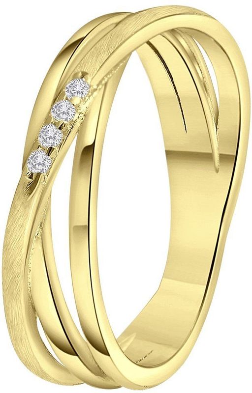 Lucardi - Goldplated Ring - Goudkleurig - Mat/Glans - Zirkonia - Echt Zilver