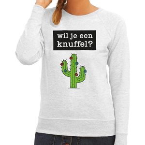 Wil je een Knuffel tekst sweater grijs dames - dames trui Wil je een Knuffel? XL