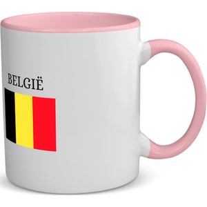 Akyol - belgie koffiemok - theemok - roze - Brussel - belgen - embleem belgische vlag - toeristen - - 350 ML inhoud