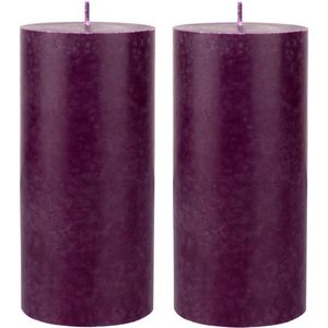 2x stuks paarse cilinderkaarsen/stompkaarsen 15 x 7 cm 50 branduren - geurloze kaarsen paars