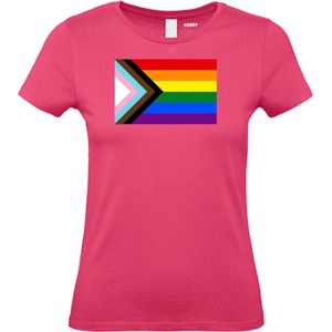 Dames T-shirt LHBTIQ+ Vlag | Gay pride shirt kleding | Regenboog kleuren | LGBTQ | Roze dames | maat S