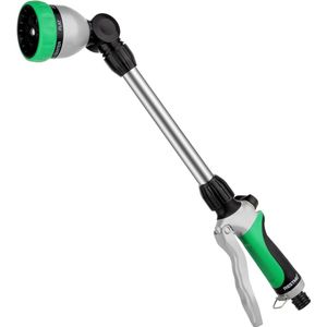 16 inch metalen gieter, tuindouche metaal heavy duty met 180° draaibare kop, 7 spuitpatronen, stroomregeling, ideaal voor het besproeien van hangende manden en struiken, groen