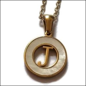 Aramat jewels -ketting-letter j- chirurgisch staal -schelp- wit - goudkleurig-45cm - dames- rond