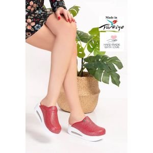 Orthopedische Slippers - Maat 40 - Zoolhoogte: 5cm - Voor Huis, Tuin en Werk - Fabricageplaats Turkije - D-maax - Hoge Kwaliteit - Handgemaakt - Rood Glitterpatroon