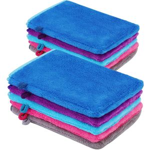10 Pack Microfiber Body Wash Mitts, Flannel Soft Face Mitt, Bath Spa Cloth, Reusable Makeup Remover Mitt Gloves, European Style Washcloth, 15 x 21cm, 5 Colors