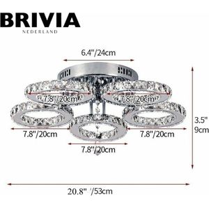 Brivia Kroonluchter - 5 Ringen - Hanglamp - Plafondlamp - Dimbaar - App bestuurbaar - inclusief Led-Lampen - 53x53x9,5cm