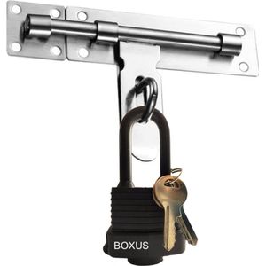 Boxus Schuifslot met Hangslot RVS - 200 x 40 mm - Veilig slot voor schuur poort berging tuinhuis deur kast lade - Met sterk hangslot