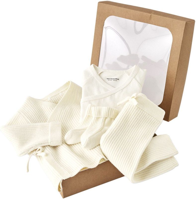 Vertbaudet - 4-delige Set - Babypakje - Effen Tricot - Vestje Broek Sloffen Body