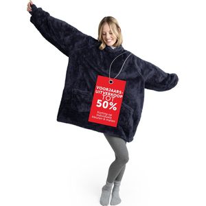 Blumtal - Fleece Hoodie Deken - Donkerblauw - Draagbare Cosy Deken met Mouwen en 2 Voorzakken