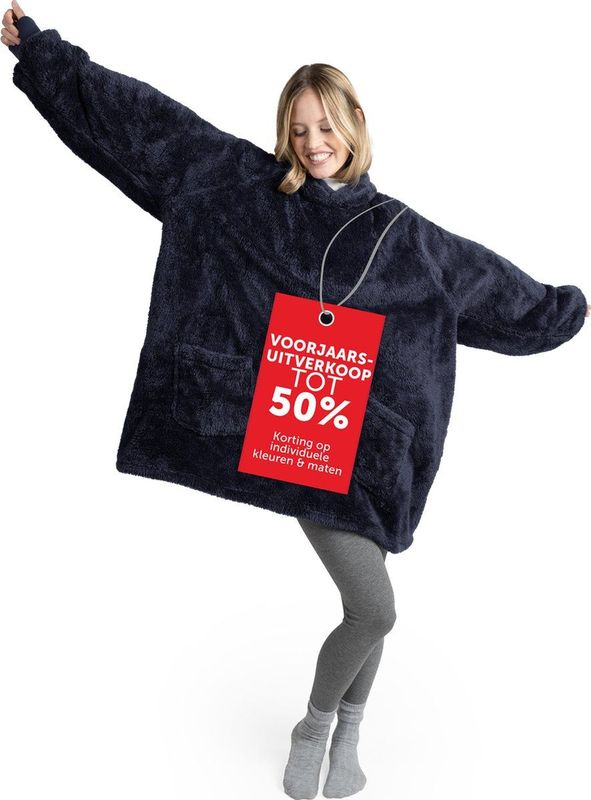 Blumtal - Fleece Hoodie Deken - Donkerblauw - Draagbare Cosy Deken met Mouwen en 2 Voorzakken