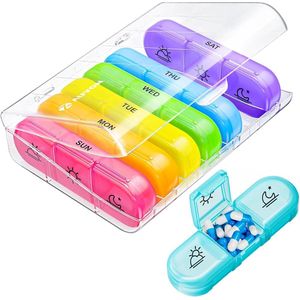 longziming -7 Dagen Pillenbox met 3 Vakjes – Dagelijkse Organisatie voor Vitamines, Visolie en Supplementen – Ideaal voor Ochtend, Middag en Avond – Kleurrijk Regenboogontwerp