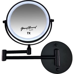 Gerard Brinard oplaadbare Metalen verlichte wand knik arm badkamer LED Spiegel dimbaar zwart, Dubbelzijdig verlicht, 7x vergroting 18cm doorsnee, stroomkabel (USB) - make-upspiegel - beauty - badkamer accessoires
