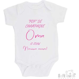 100% katoenen Romper """"Pop"" de champagne Oma is jouw nieuwe naam!"" Meisjes Katoen Wit/roze Maat 68/74
