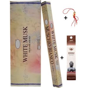 2 Kokers - Wierook - Wierookstokjes - Wierooksticks - Incense sticks - Witte Musk - White Musk - 40 stokjes + 5 mini wierookstokjes + Gelukspoppetje