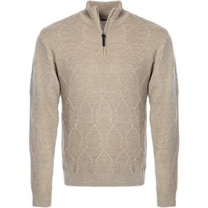 Carisma Heren Trui Opstaande Kraag Gebreid Motief Beige 7984 - XXL