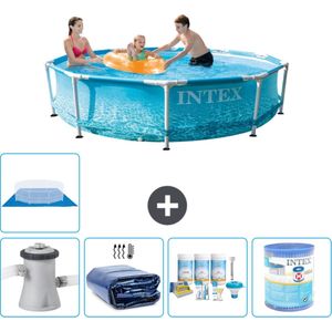 Intex Rond Frame Zwembad - 305 x 76 cm - Waterprint - Inclusief Pomp Solarzeil - Onderhoudspakket - Filter - Grondzeil - Stofzuiger