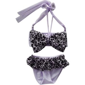 Maat 98 Bikini zwemkleding grijs tijgerprint strik badkleding baby en kind dierenprint zwem kleding leopard