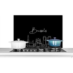 Spatscherm keuken 80x55 cm - Kookplaat achterwand Brussel - Zwart wit - Skyline - Line art - België - Muurbeschermer - Spatwand fornuis - Hoogwaardig aluminium