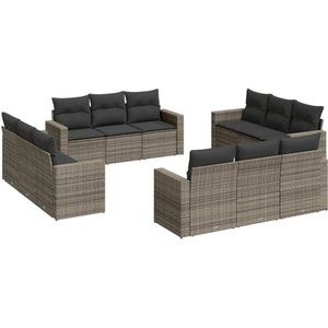 vidaXL Loungeset - 12-delig - Inclusief Kussens - Grijs Tuinbanken - Lounge Set - Buitendecoratie - Tuinset - Poly Ratan