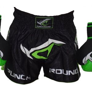 Punch Round NoFear Kickboks Shorts Zwart Neo Groen