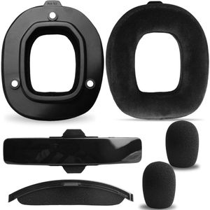 Orivio - Oorkussens, hoofdband vervanging en microfoonschuim voor headset, zwartrekbaar, veloursstoffen, extra dikte